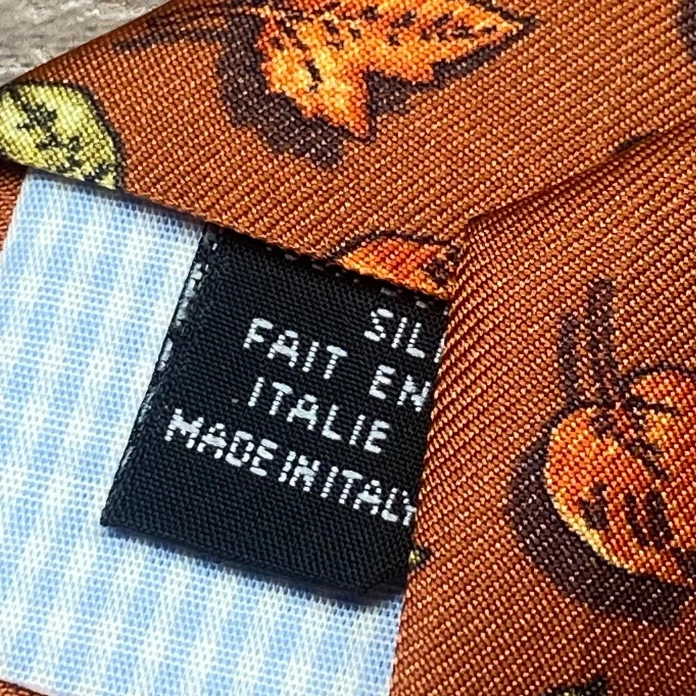 Marchesi di Como Men Burnt Orange Silk Autumn Leaf Print Tie Made in Italy